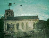Painting of the old church above the Church Warden’s Pew - click for full size image