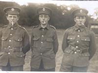 Postcard with left to right: Harold, Ernest and Tom Barker - click for full size image