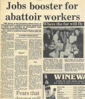 1987.03.06 - Jobs boost for abattoir workers, PB & NH, Page 1 - click for full size image