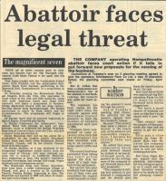 1988.04.01 - Abattoir faces legal threat, PB & NH, Page 1 - click for full size image 1988.04.01 - Abattoir faces legal threat, PB & NH, Page 1 - click for full size image