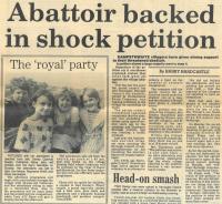 1988.07.08 - Abattoir backed in shock petition, PB & NH, Page 1 - click for full size image