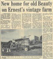 1984.09.21 - New home for old Beauty on Ernest's vintage farm, PB & NH, Page 1 - click for full size image 1984.09.21 - New home for old Beauty on Ernest's vintage farm, PB & NH, Page 1 - click for full size image