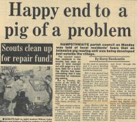 1986.12.12 - Happy end to a pig of a problem, PB & NH, Page 1 - click for full size image