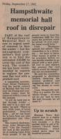 1982.09.17 - Hampsthwaite memorial hall roof in disrepair, PB & NH - click for full size image 1982.09.17 - Hampsthwaite memorial hall roof in disrepair, PB & NH - click for full size image