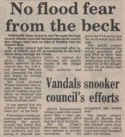 1985.02.15 - No flood fear from the beck & Vandals snooker council's efforts, PB & NH, Page 1 - click for full size image