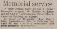 1991.01.18 - Memorial service (Gordon Bailey), PB & NH, Page 1 - click for full size image