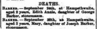 1878.09.28 - Edith Annie & Mary Barker death notifications, KP, Page 8 - click for full size image
