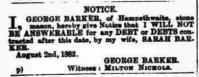 1882.08.05 - Notice - George Barker, PB & NH, Page 1 - click for full size image 1882.08.05 - Notice - George Barker, PB & NH, Page 1 - click for full size image
