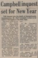 1984.12.28 - Campbell inquest set for New Year, PB & NH, Page 1 - click for full size image