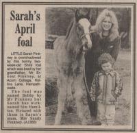 1988.04.15 - Sarah's April Foal, PB & NH, Page 1 - click for full size image