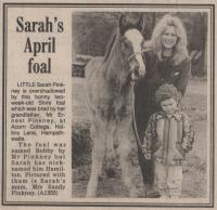 1988.04.15 - Sarah's April Foal, PB & NH, Page 1 - click for full size image 1988.04.15 - Sarah's April Foal, PB & NH, Page 1 - click for full size image