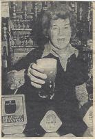 Mrs. Peggy Shuffe pulls a last pint (for the photographer) at the Joiner’s Arms, Hampsthwaite, where she has been the licensee for 21 years. - click for full size image